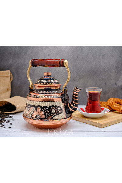 ERİZA 3,2 Litre El Işlemeli Nostaljik Tekli Kalaylı Dövme Bakır Demlik, Çayda...