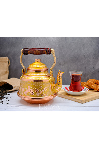 ERİZA إبريق شاي نحاسي مطرز يدويًا بسعة 3.2 لتر، إبريق شاي، غلاية