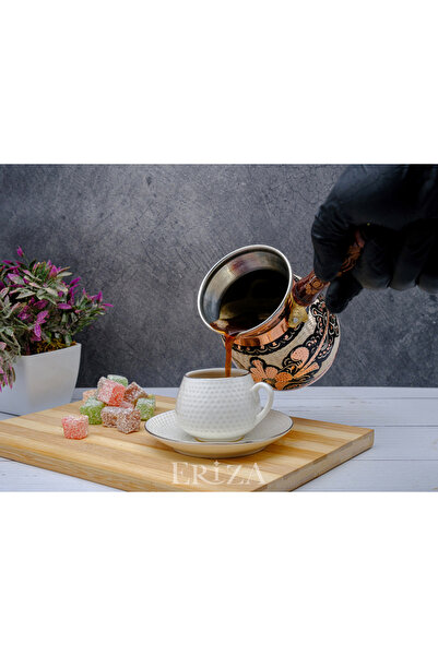 ERİZA 2-3 Person Handmade Embroidered Pewter Thick Copper Coffee Pot