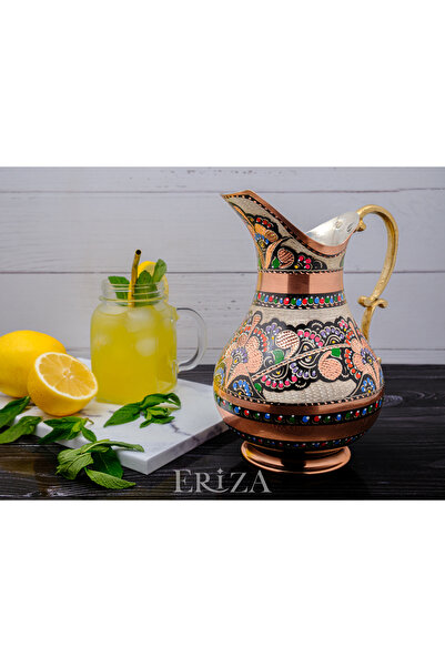 ERİZA 2 Litre Erzincan El Yapımı, Işlemeli Kalaylı Kalın Bakır Sürahi