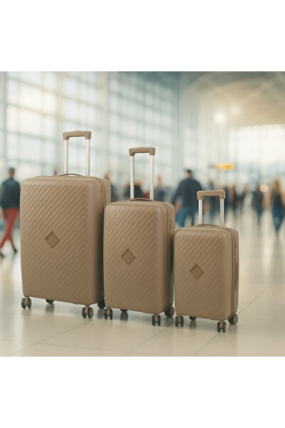 Elite 3-Piece Hard-Shell Luggage Set (20/24/28) – Lightweight Spinner Suitcase – Beige Gold