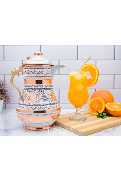 ERİZA 2,2 Litre Erzincan El Yapımı, Işlemeli Kalaylı Kapaklı Kalın Bakır Sürahi