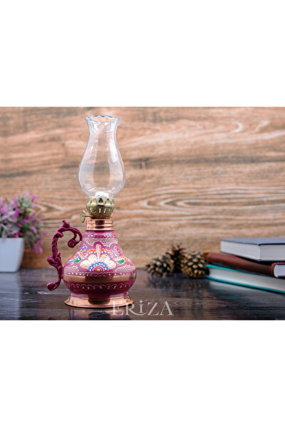 ERİZA 350 Ml Dekoratif Nostaljik Fitilli Bakır Kandil, İşlemeli Gaz Lambası