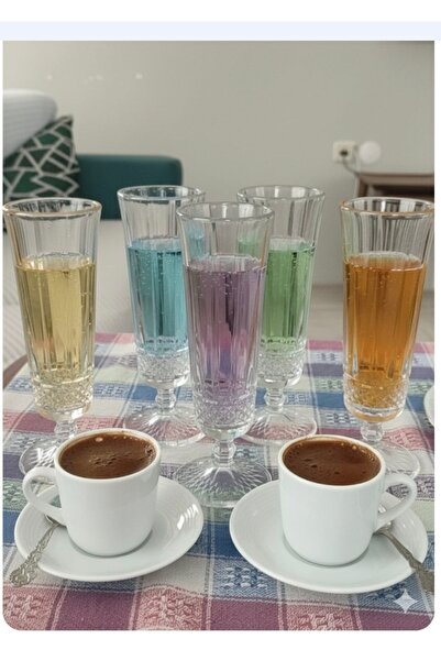 ORTAKÖY CENNETİ Ayaklı Kahve Yanı Su Bardağı 6 AD | Meşrubat Flüt Bardak | Ka...