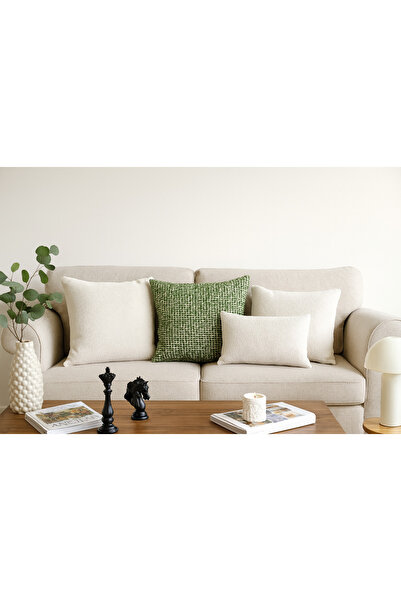 MEFAKS TEKSTİL Set de 3 perne decorative – țesătură țesută crem și verde, set...