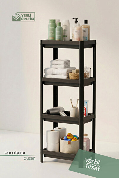 Varbifırsat 4-рівнева полиця для ванної кімнати Чорний органайзер для ванної ...