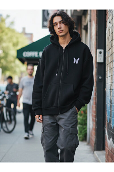 WEAR Unisex Baskılı Fermuarlı Hırka – Rahat Kesim Sweatshirt Hırka