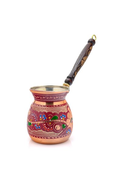 ERİZA Handmade Embroidered Pewter Thick Copper Coffee Pot for 4-5 People