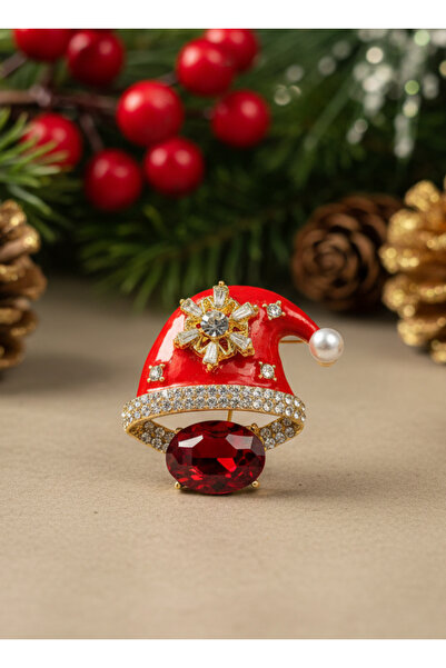 GKCBijoux Noel Baba Yılbaşı Şapkası Broş - Yılbaşı Hediyesi