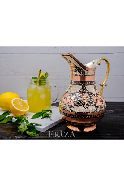 ERİZA 2 Litre Erzincan El Yapımı, Işlemeli Kalaylı Kalın Bakır Sürahi
