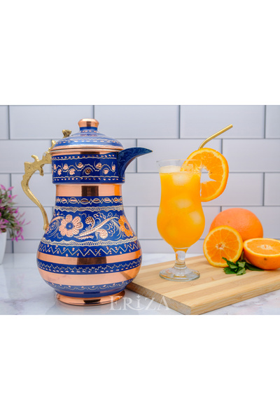 ERİZA 2,2 Litre Erzincan El Yapımı, Işlemeli Kalaylı Kapaklı Kalın Bakır Sürahi