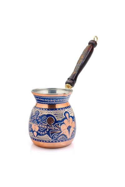 ERİZA Handmade Embroidered Pewter Thick Copper Coffee Pot for 4-5 People