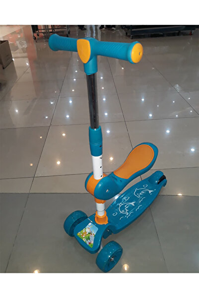 Generic سكوتر ركل للأطفال ٣ في ١ بمقود قابل للتعديل، ومقعد قابل للطي، وعجلات مضيئة، ومنصة