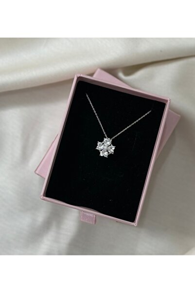 Desing 925 Ayar Gümüş Yonca Model Kadın Kolye Beyaz Zirkon Taşlı Şans Takısı ...