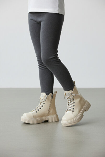 PATİK BEBE Kız Çocuk Krem Rengi Taş Işleme Bağcıklı Fermuarlı Bot