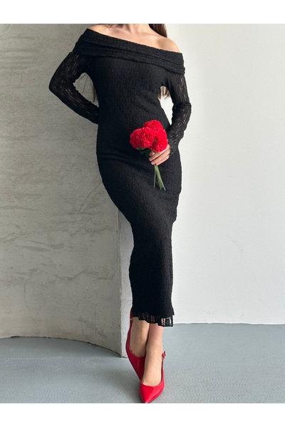 DUAS & CO Rochie de damă cu mâneci lungi, brodate cu dantelă, căptușită, cu g...