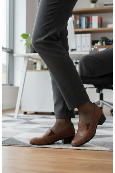 POOMA 2451 metal ceviz deri topuklu ayakkabı