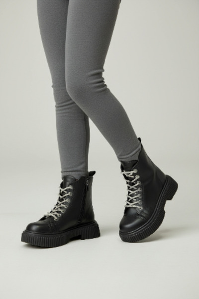 PATİK BEBE Kız Çocuk Siyah Taş Işleme Bağcıklı Fermuarlı Bot