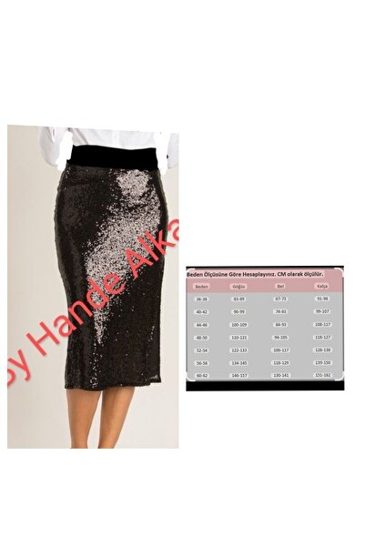 By Hande Alkan Women's Black Sequin Pencil Skirt
