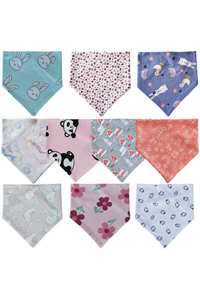 Baby Minik Kız Bebek Üçgen Fular Penye Salya Ve Mama Önlüğü 10 Adet