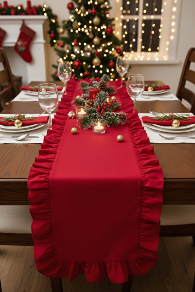 LILYUM Fırfırlı Pamuk Polyester Runner 40x110 Cm