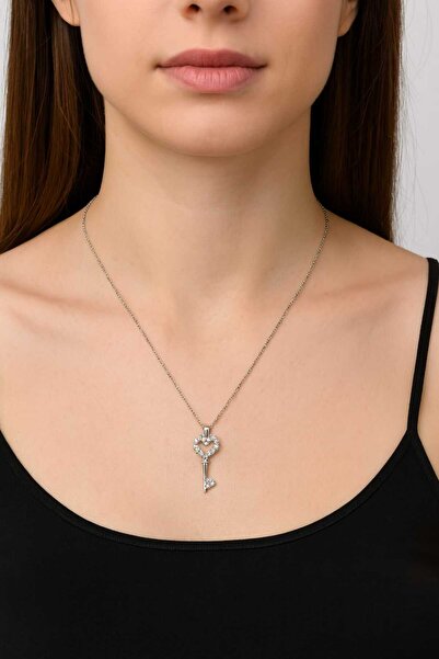 Stilly Kararmaz Çelik Kalp-Anahtar Motifli Kolye