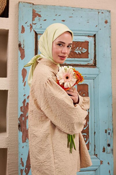 İpekhan İpekhan Monogram Serisi Yağ Yeşili Pamuk Viskon Eşarp 1118-04