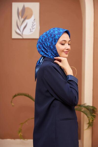 İpekhan Aura Houndstooth Soft Scarf Navy Blue 1155-03