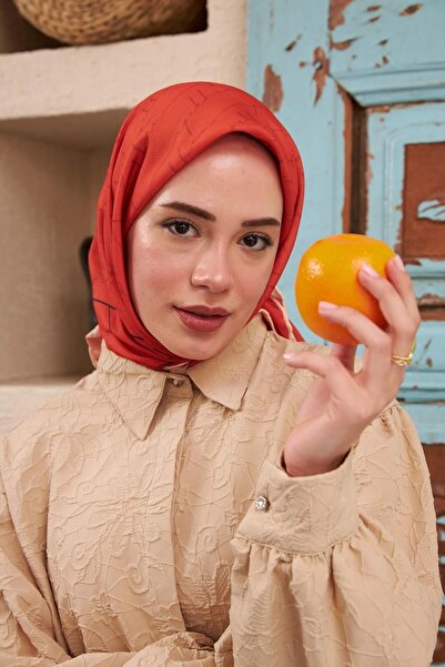 İpekhan İpekhan Monogram Serisi Kiremit Pamuk Viskon Eşarp 1118-02