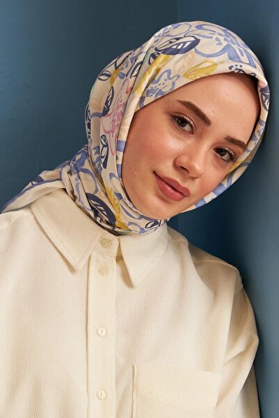 İpekhan Pastelni ekru lila pamučni viskozni šal model