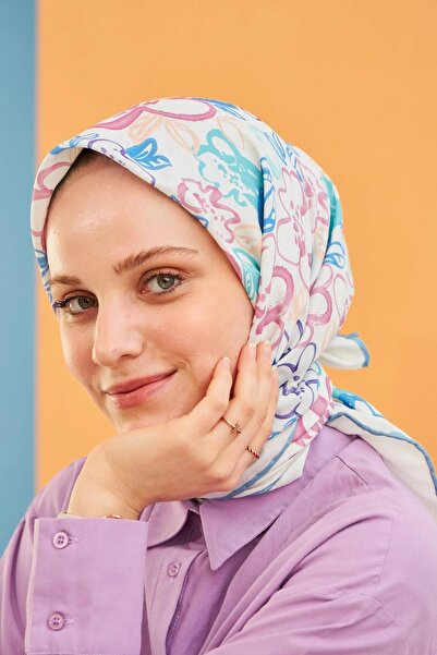 İpekhan Pastel Desen Pamuk Viskon Eşarp Modeli Turkuaz 1104-19