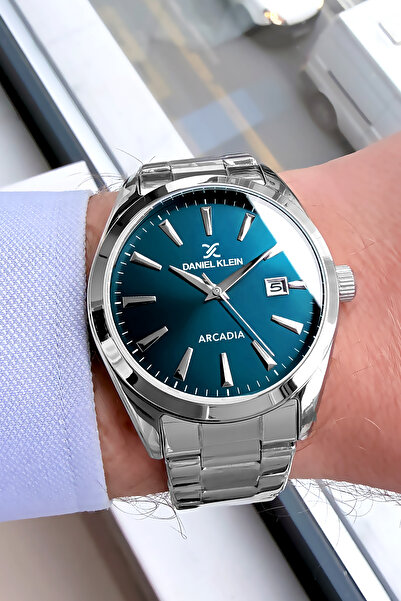 Daniel Klein ساعة يد رجالية 3 ATM ضد الماء لون فضي سوار ستيل + سوار حجر طبيعي