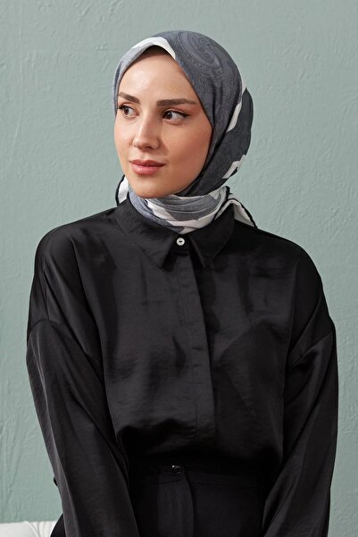 İpekhan İpekhan Etnik Desen Serisi Gri Pamuk Viskon Eşarp 1127-04