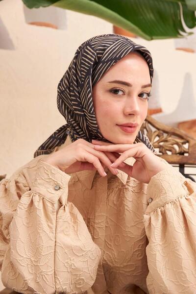 İpekhan Eșarfă din viscoză de mătase cu dungi negre - 1121-09