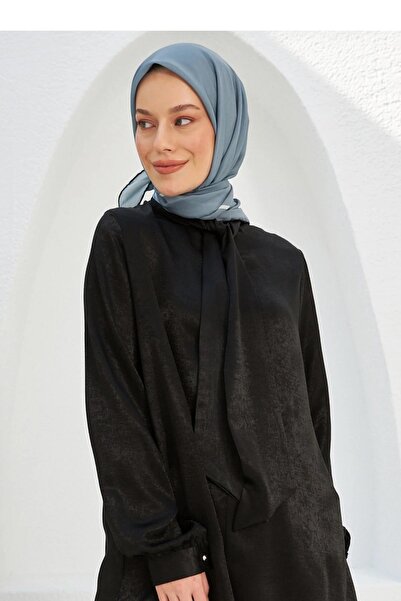 İpekhan Plain Patterned Gray Cotton Viscose Scarf