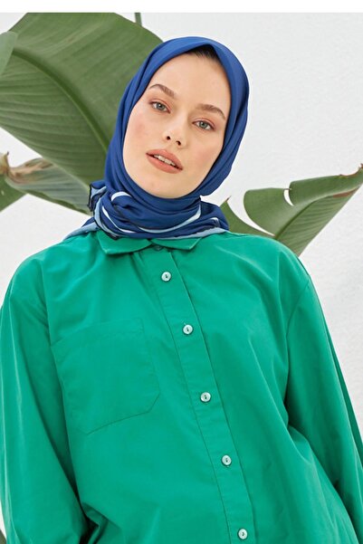 İpekhan Navy Blue White Plain Patterned Cotton Viscose Scarf