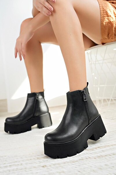 Nesil Shoes حذاء كاريل 601 أسود ذو نعل سميك للنساء