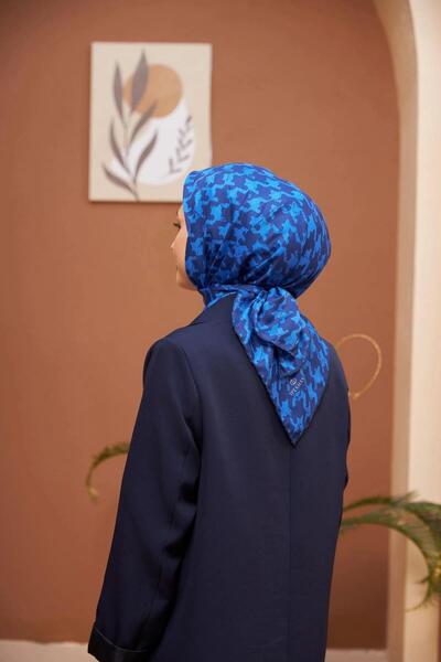 İpekhan Aura Houndstooth Soft Scarf Navy Blue 1155-03