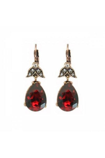 Aşina Gümüş New Year Gift Women's Red Drop Stone Earrings