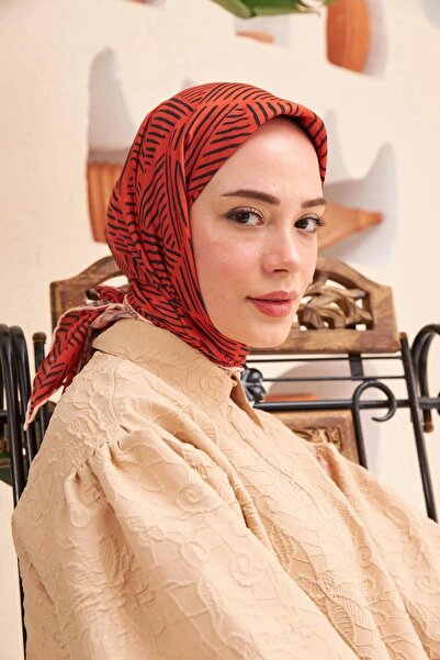 İpekhan İpekhan Çizgi Desen Serisi Kiremit Pamuk Viskon Eşarp 1121-07