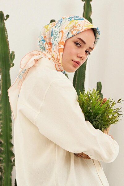 İpekhan Pastel Turuncu Pamuk Viskon Eşarp Modeli