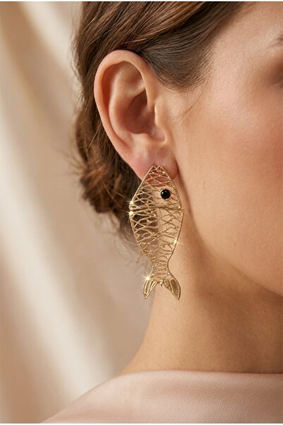 COCOSH TAKI أقراط حديثة بتصميم خاص على شكل سمكة ذهبية اللون