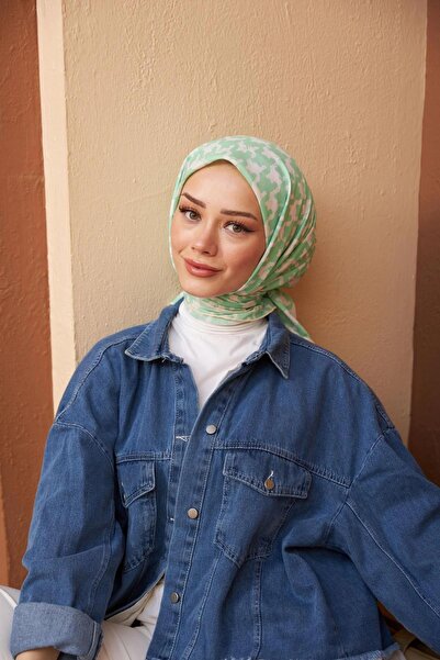 İpekhan Aura Houndstooth Soft Scarf Light Green 1155-15