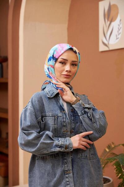 İpekhan ريلاكس قوس قزح وشاح ناعم باللون الفيروزي كريم 1154-08