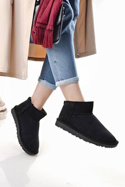 Nesil Shoes Ypr 7391 Чорні замшеві жіночі черевики з хутряною підкладкою та в...