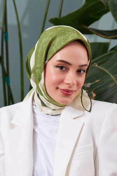 İpekhan İpekhan Etnik Desen Serisi Yeşil Pamuk Viskon Eşarp 1127-15