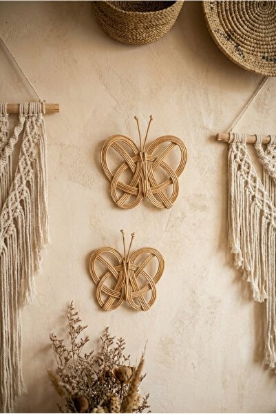 JUST BEST Rattan Kelebek 2’li Duvar Süsü Dekorasyonu Handmade El Yapımı