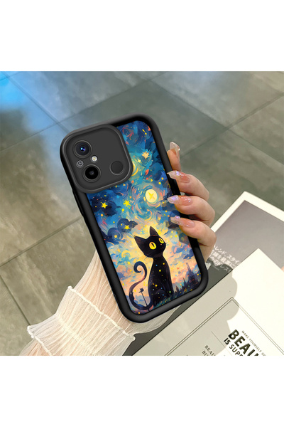 ucuc Xiaomi Redmi 12C Uyumlu Siyah Silikon Kedi Desenli Şok Absorbe Edici Tel...
