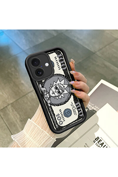 ucuc غطاء هاتف متوافق مع آيفون 16 من السيليكون الأسود بنمط ممتع يمتص الصدمات