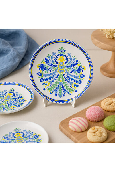 grandora طبق تقديم الكيك الملون والمنقوش مكون من 6 قطع (20 سم) - طقم أطباق أن...